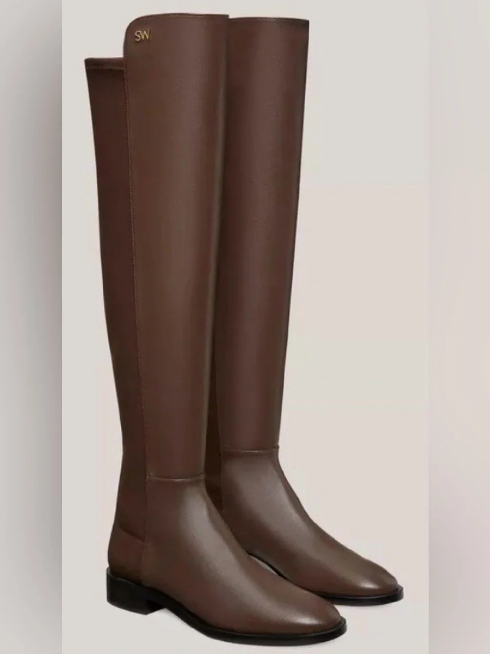 NWOB STUART WEITZMAN KEELAN Brown Stretch Leather Boots Size 5.5 M